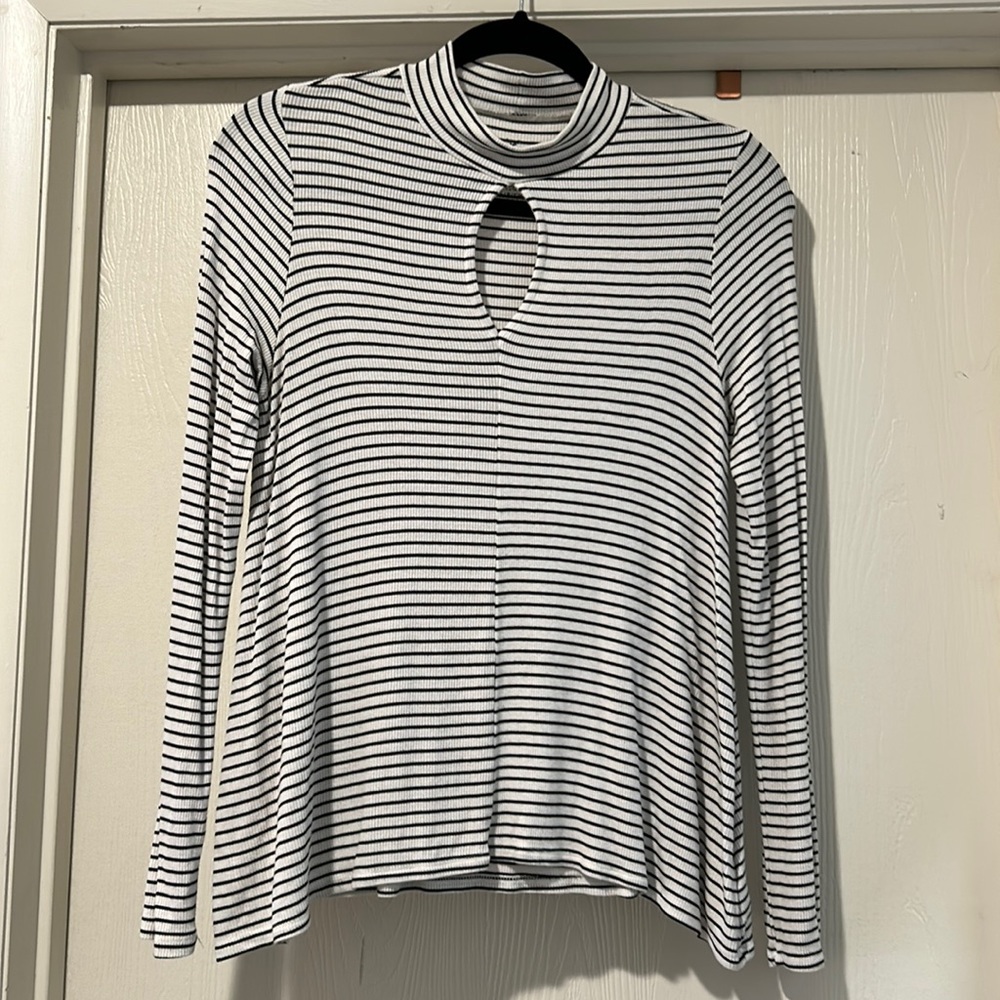 American Eagle striped long sleeve top with mock neck and keyhole